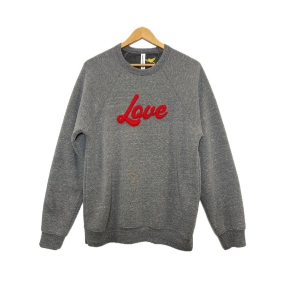 Bella Canvas LOVE Embroidered Graphic Sweatshirt Womens Size Large Heather Grey